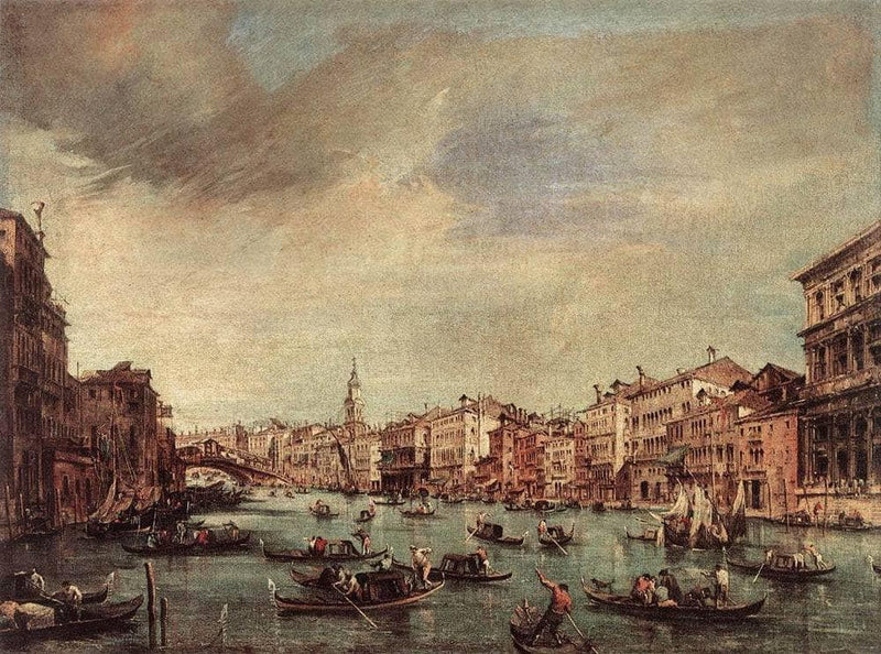 The Grand Canal, Looking toward the Rialto Bridge by Francesco Guardi — Oil Painting Reproduction