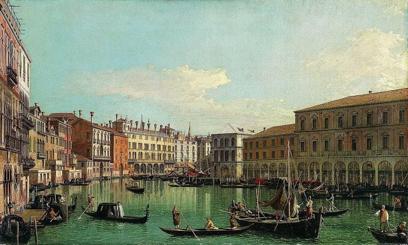 The Grand Canal, Venice, Looking South toward the Rialto Bridge by Canaletto — Oil Painting Reproduction