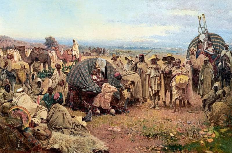 The halt of the caravan by Gustavo Simoni — Oil Painting Reproduction