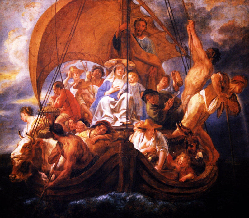 The Holy Family with characters and animals in a boat by Jacob Jordaens — Oil Painting Reproduction