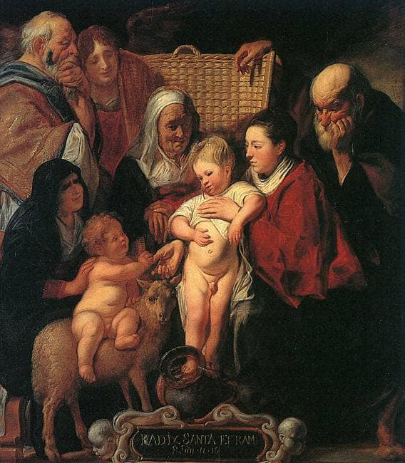 The Holy Family with St. Anne, The Young Baptist, and his Parents by Jacob Jordaens, Oil Painting Reproduction