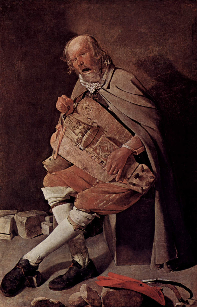 The Hurdy-Gurdy Player, also called Hurdy-Gurdy Player with Hat by Georges de la Tour — Oil Painting Reproduction