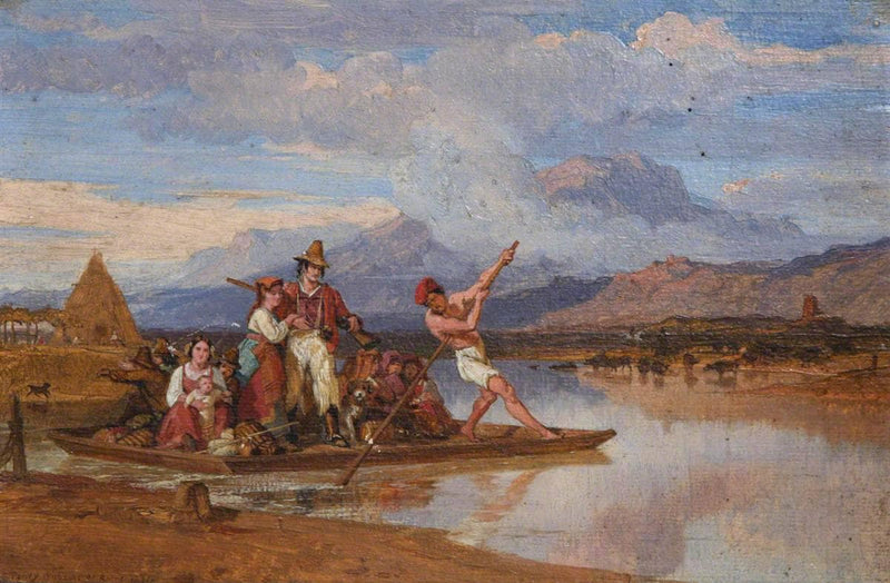 The Italian Family: Ferry on the River Ninfa by Penry Williams — Oil Painting Reproduction