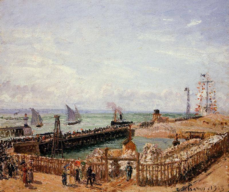 The Jetty, Le Havre, High Tide, Morning Sun by Camille Pissarro — Oil Painting Reproduction