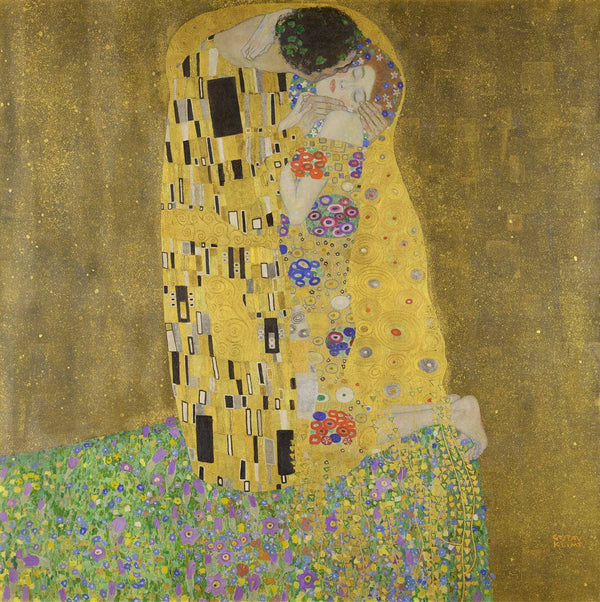 The Kiss, by Gustav Klimt, c. 1907–1908, oil and gold leaf on canvas.