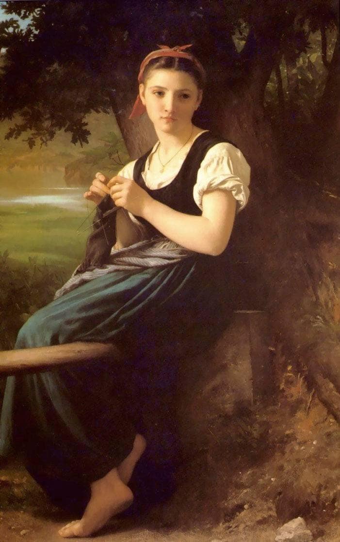 The Knitting Girl by William-Adolphe Bouguereau — Oil Painting Reproduction