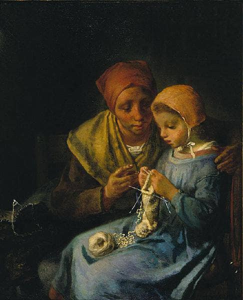 The Knitting Lesson by Jean-Francois Millet — Oil Painting Reproduction