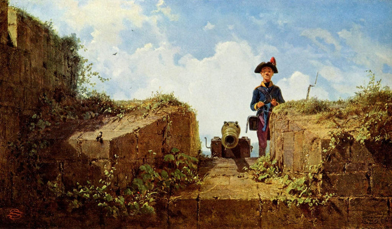 The knitting outpost by Carl Spitzweg — Oil Painting Reproduction