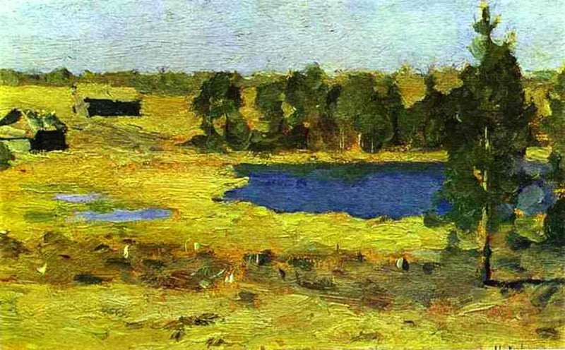 The Lake. Barns at the edge of forest. by Isaac Levitan — Oil Painting Reproduction