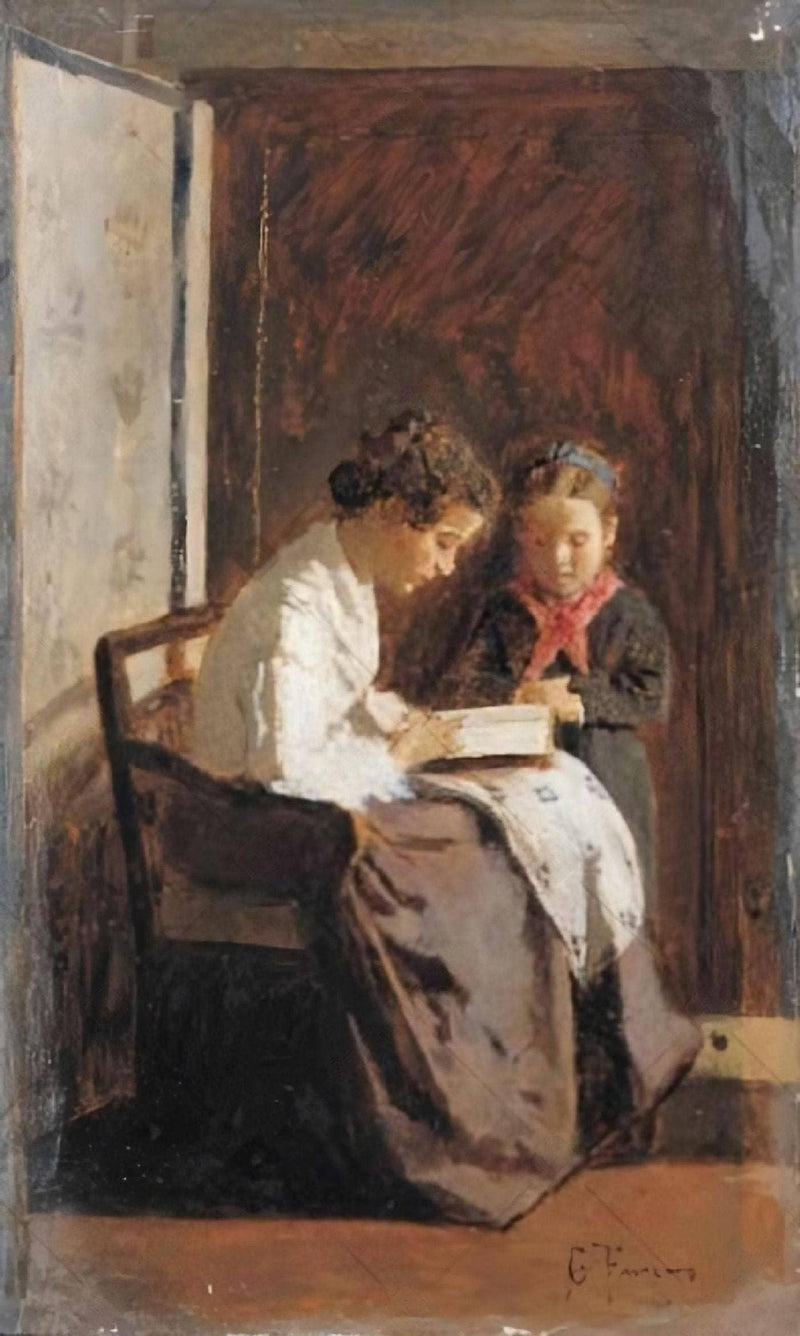 The lesson by Giacomo Favretto — Oil Painting Reproduction