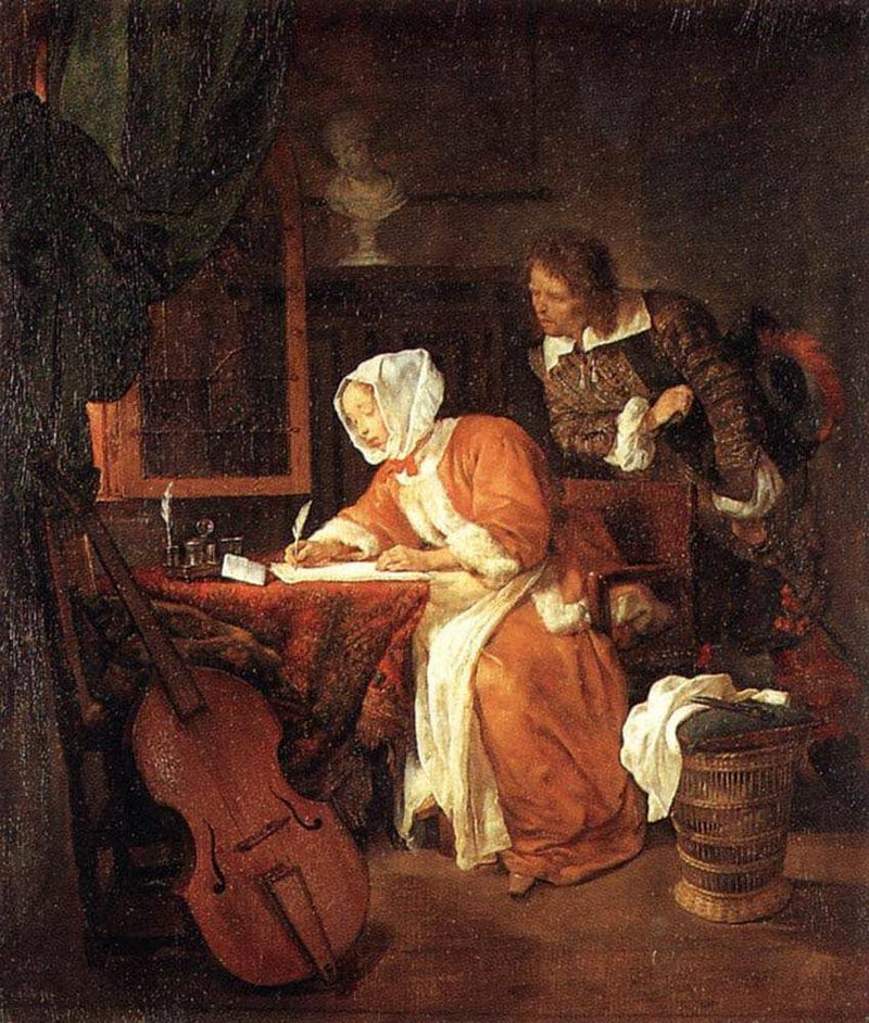 The Letter Writer Surprised by Gabriel Metsu — Oil Painting Reproduction