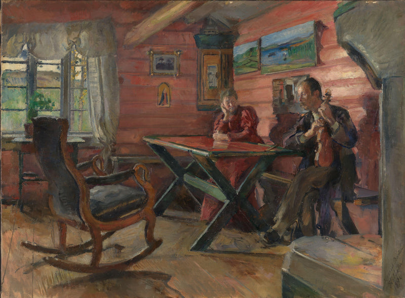 The Living Room at Kolbotn (Hulda and Arne Garborg's Home) by Harriet Backer — Oil Painting Reproduction