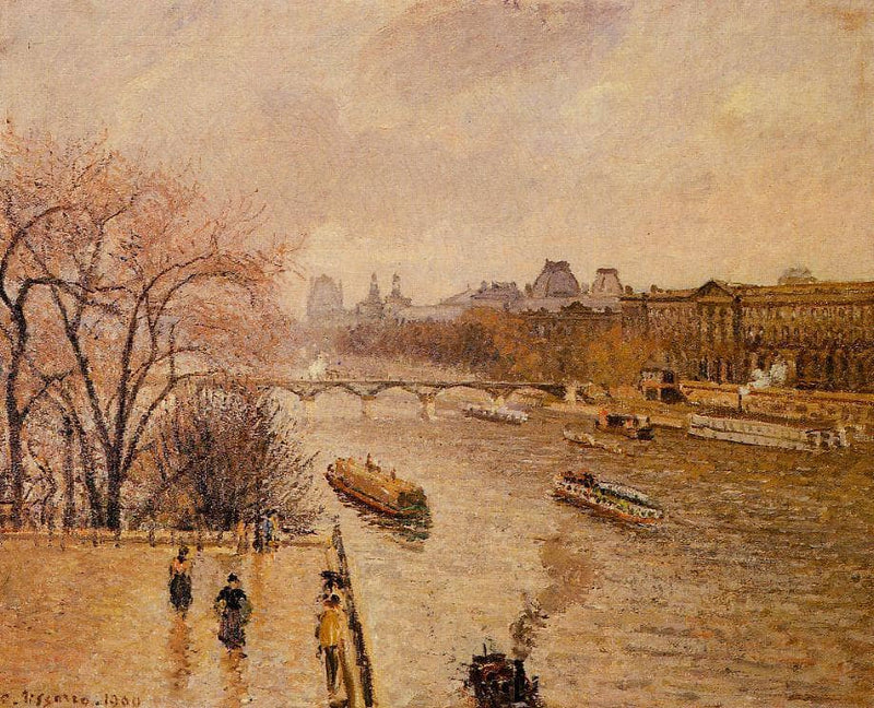The Louvre, Afternoon, Rainy Weather by Camille Pissarro — Oil Painting Reproduction