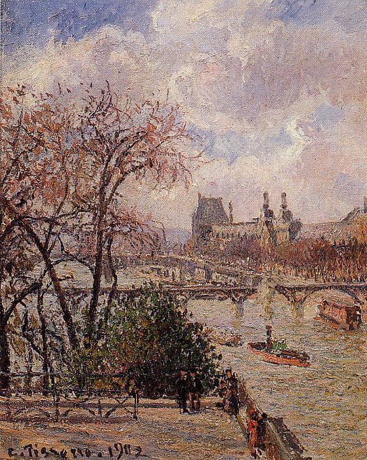 The Louvre, Gray Weather, Afternoon by Camille Pissarro — Oil Painting Reproduction