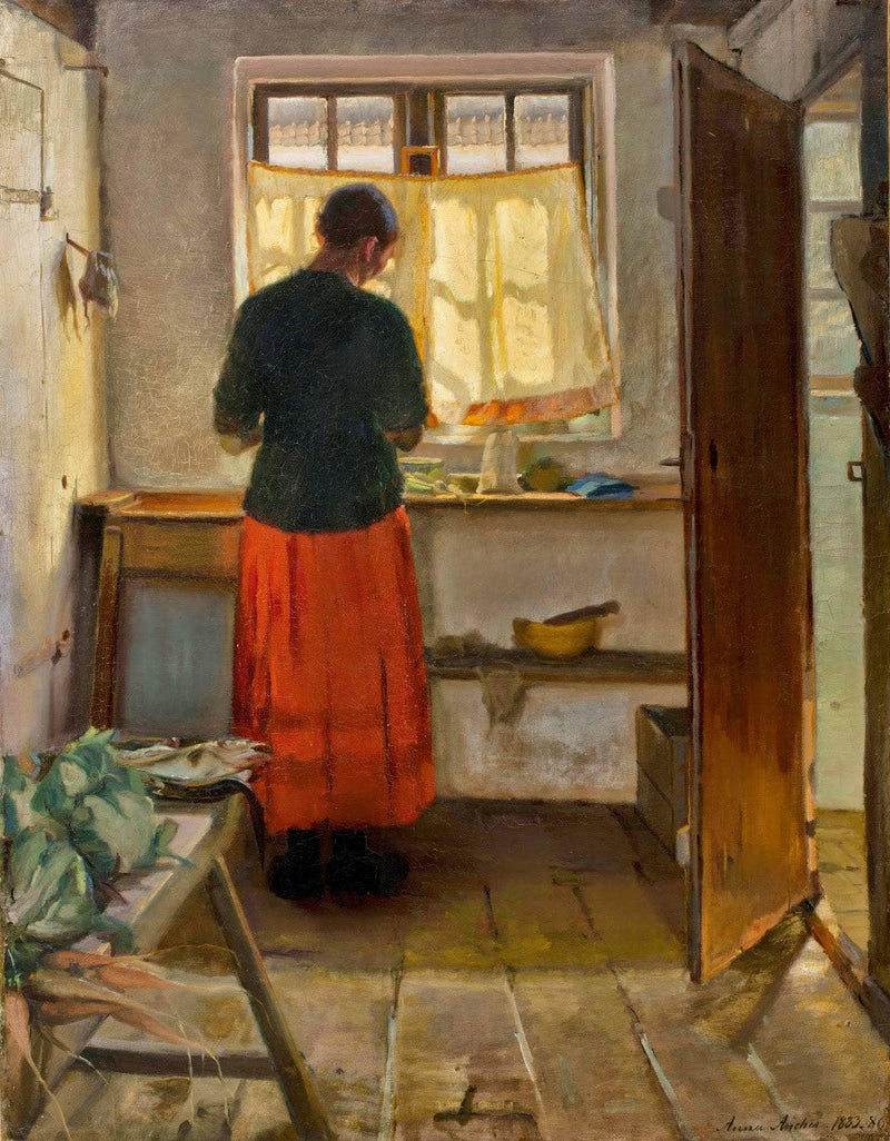 The Maid in the Kitchen by Anna Ancher — Oil Painting Reproduction