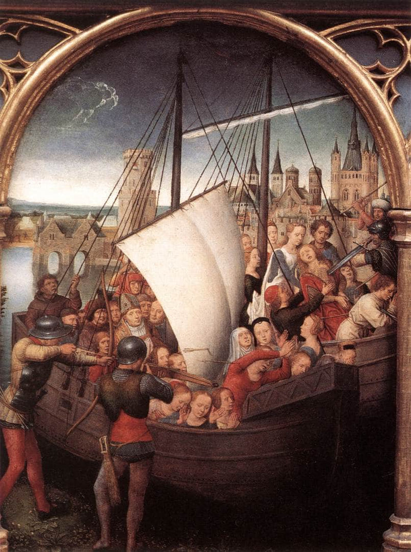 The Martyrdom of Saint Ursula and her companions at Cologne, from The Reliquary of St. Ursula by Hans Memling — Oil Painting Reproduction