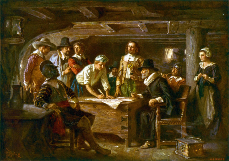 The Mayflower Compact, 1620 by Jean Leon Gerome Ferris — Oil Painting Reproduction