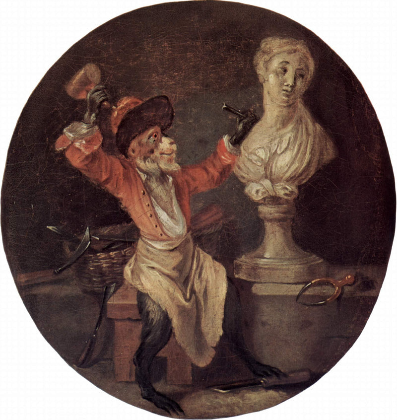 The Monkey Sculptor by Antoine Watteau — Oil Painting Reproduction