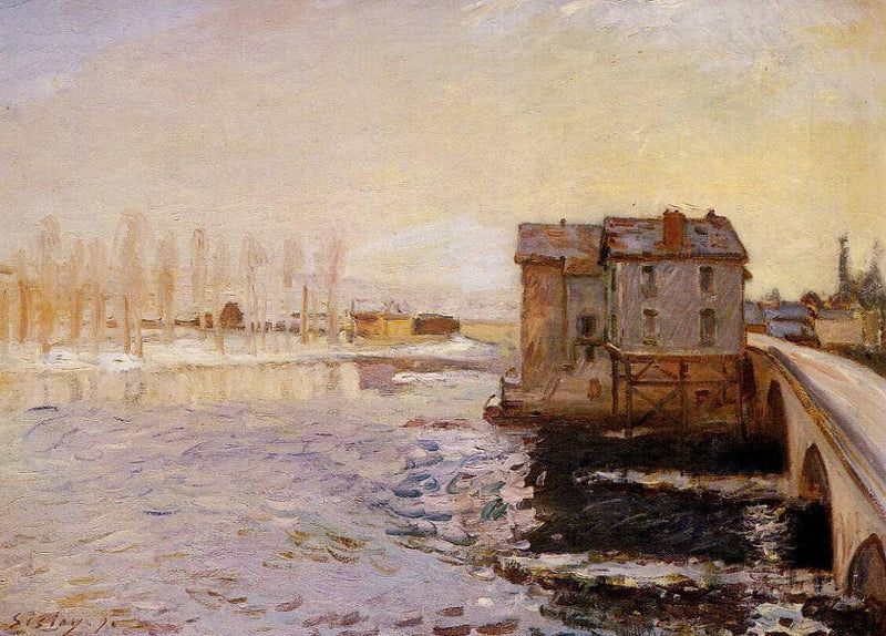 The Moret Bridge and Mills under Snow by Alfred Sisley — Oil Painting Reproduction