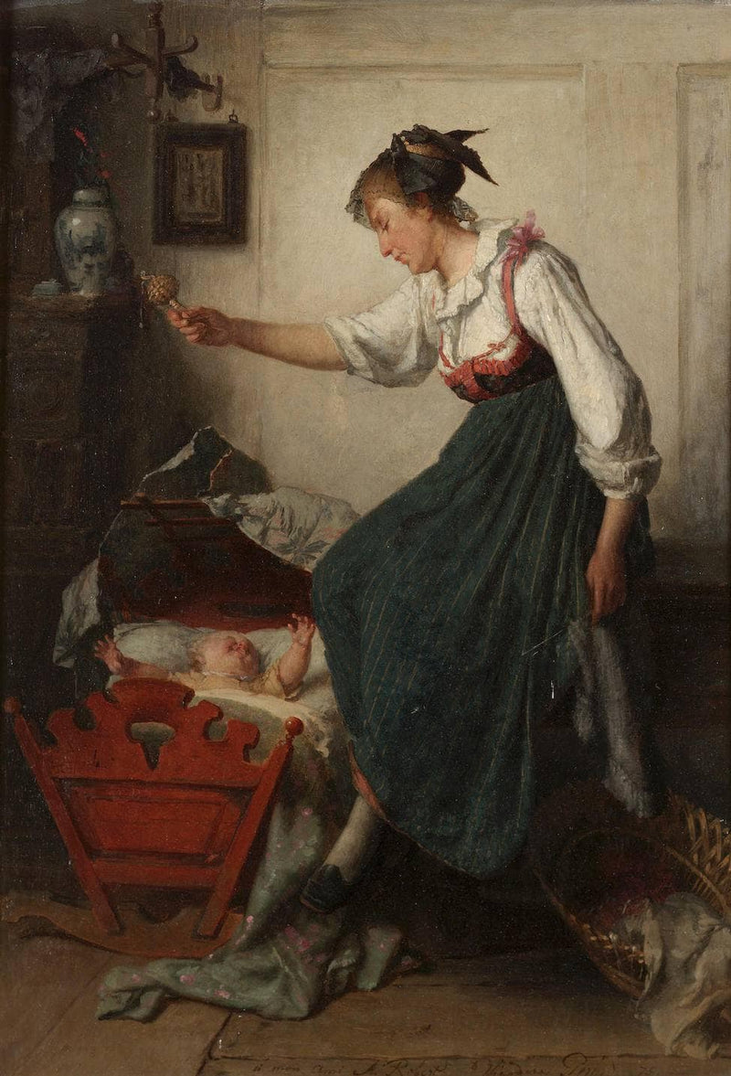 The new rattle by Theodore Gerard — Oil Painting Reproduction