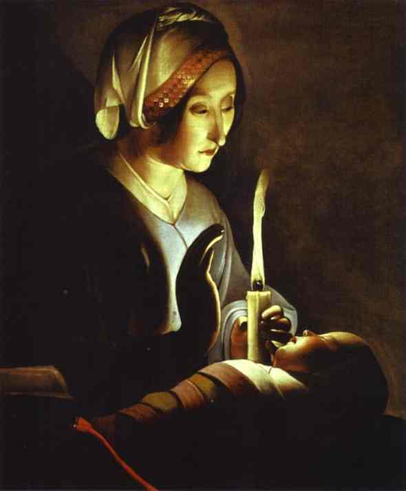 The Newborn, also called St. Anne and the Virgin in Linen by Georges de la Tour — Oil Painting Reproduction