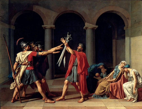 The Oath of the Horatii, by Jacques-Louis David, c. 1784–1785, oil on canvas.