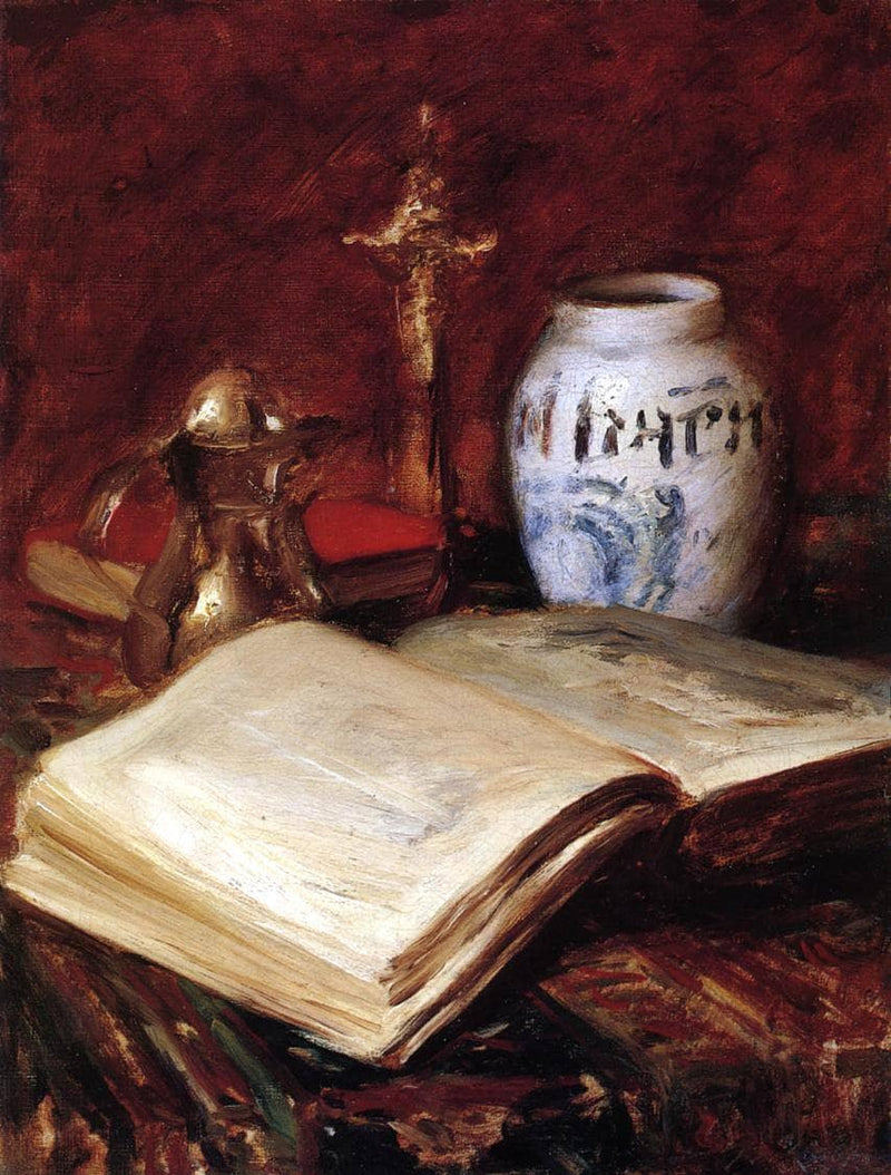 The Old Book by William Merritt Chase — Oil Painting Reproduction