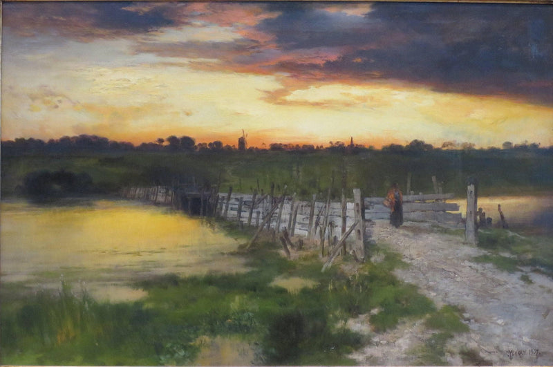 The Old Bridge over Hook Pond, East Hampton, Long Island, New York by Thomas Moran — Oil Painting Reproduction