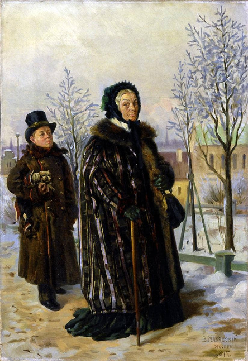 The old lady's walk by Vladimir Makovsky — Oil Painting Reproduction