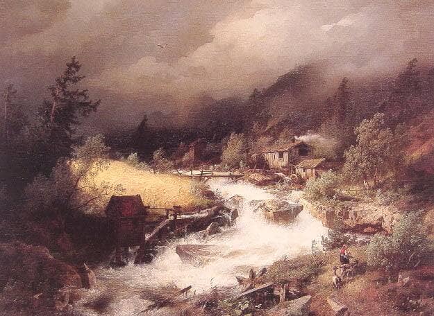 The Old Water Mill by Hermann Ottomar Herzog — Oil Painting Reproduction