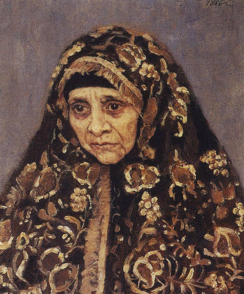 The old woman with a patterned headscarf by Vasily Surikov — Oil Painting Reproduction