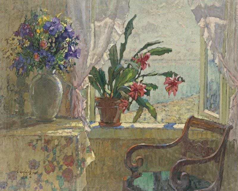 The Open Window by Konstantin Gorbatov — Oil Painting Reproduction