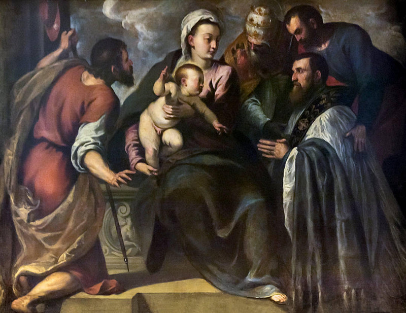 The Parish Priest Da Ponte in front of the Virgin, Saint Mark, Saint Sylvester and Saint James by Palma il Giovane — Oil Painting Reproduction