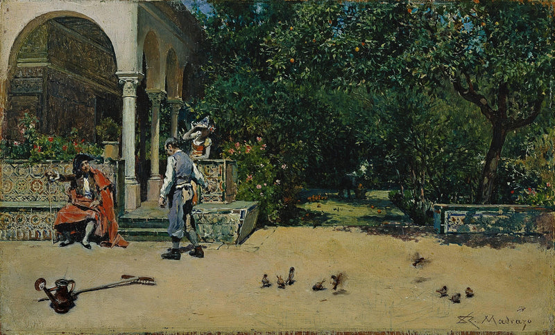 The Pavilion of Carlos V in the Gardens of the Alcázar of Seville by Raimundo de Madrazo — Oil Painting Reproduction