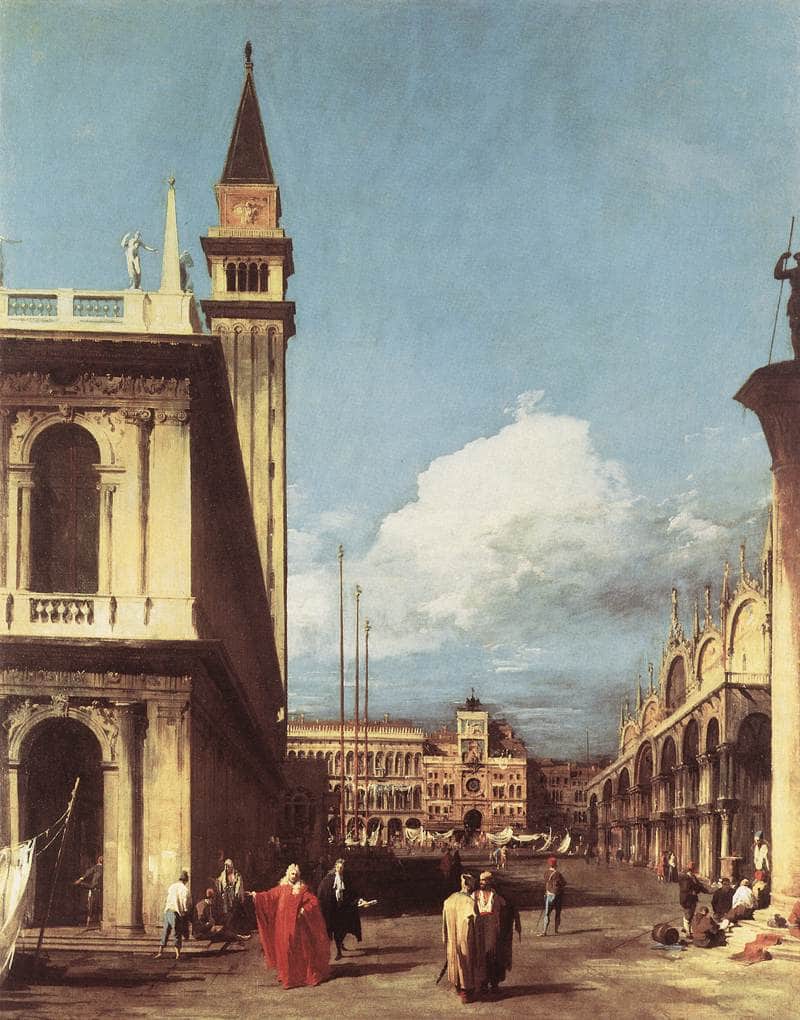 The Piazzetta, Looking toward the Clock Tower by Canaletto — Oil Painting Reproduction