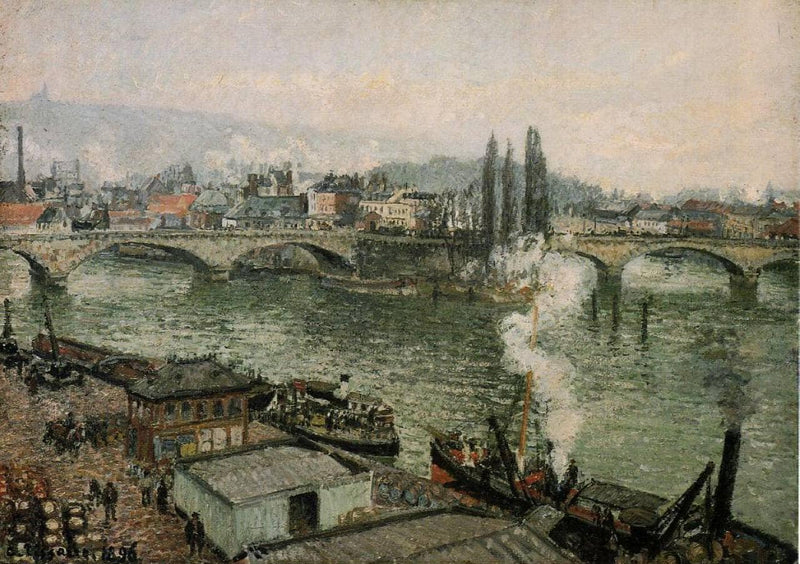 The Pont Corneille, Rouen, Grey Weather by Camille Pissarro — Oil Painting Reproduction