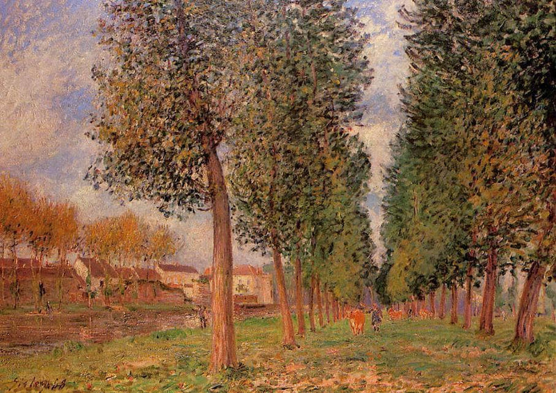 The Poplar Avenue at Moret, Cloudy Day, Morning by Alfred Sisley — Oil Painting Reproduction