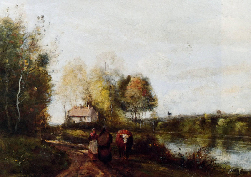 The Road at the River Bank by Camille Corot — Oil Painting Reproduction