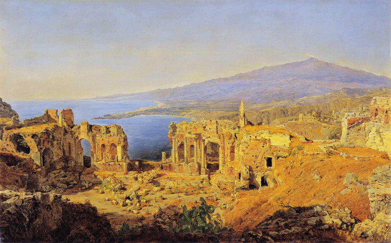 The ruin of the Greek theater in Taormina, Sicily by Ferdinand Georg Waldmüller — Oil Painting Reproduction