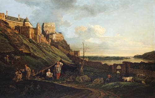 The ruins of Thebes on the River March by Bernardo Bellotto — Oil Painting Reproduction