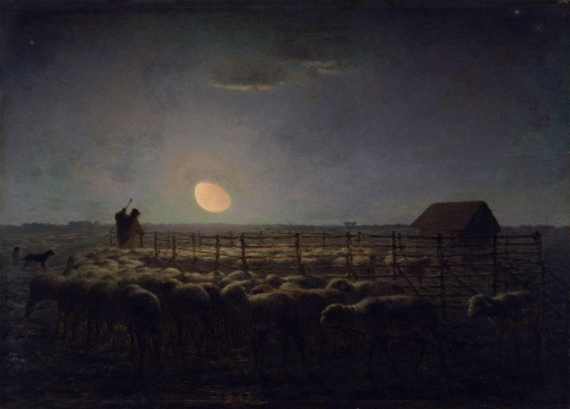 The Sheepfold, Moonlight by Jean-Francois Millet — Oil Painting Reproduction