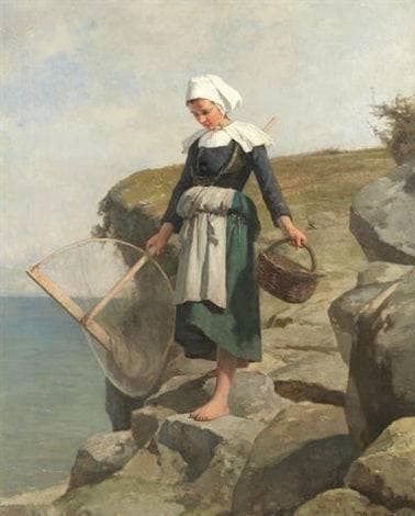 The shrimper by Jules Trayer — Oil Painting Reproduction