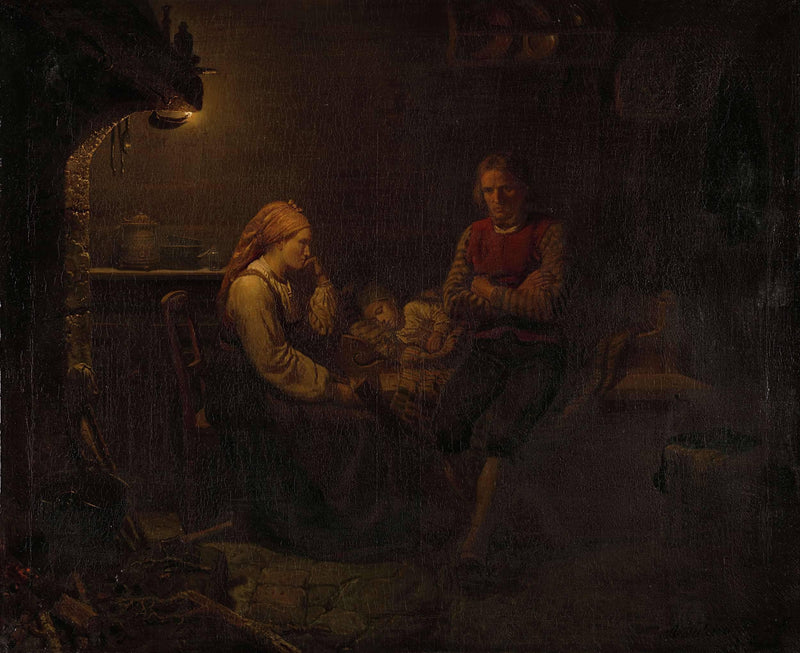 The sick child by Adolph Tidemand — Oil Painting Reproduction