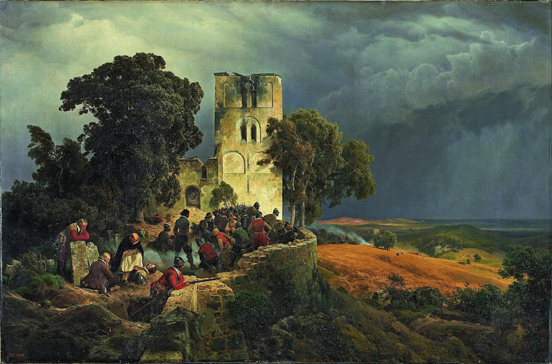 The Siege (defense of a Church Courtyard During the Thirty Yearsâ War) by Karl Lessing — Oil Painting Reproduction