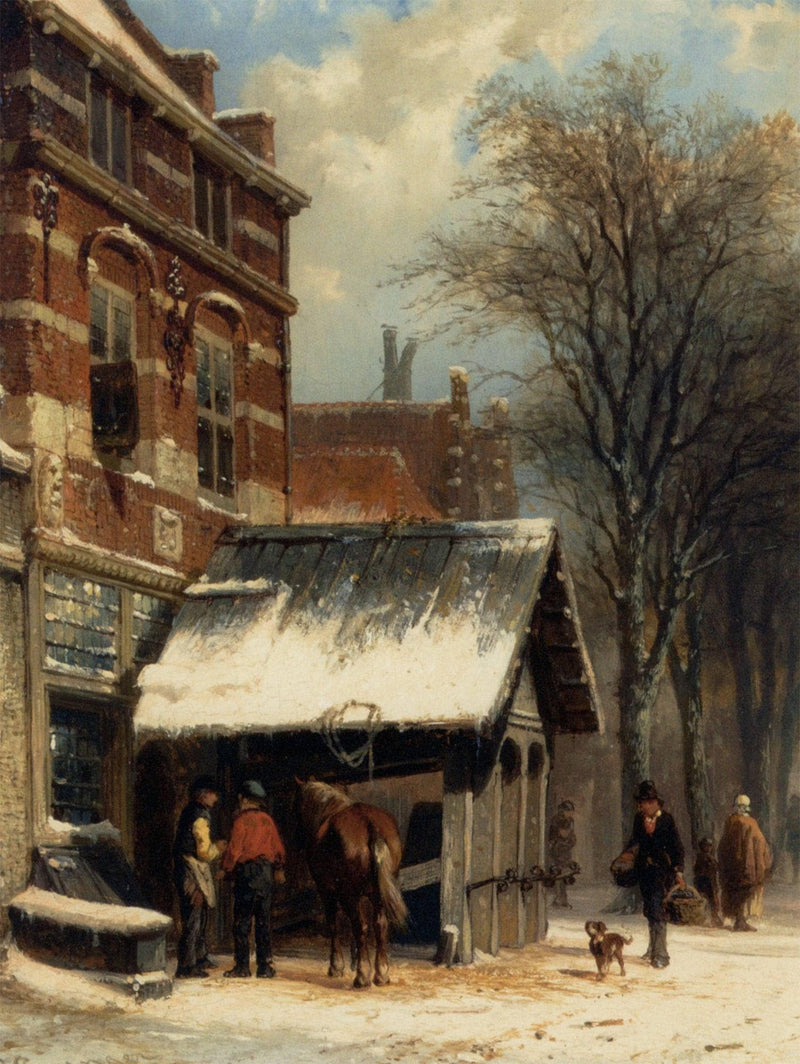 The Smithy of Culemborg in the Winter by Cornelis Springer — Oil Painting Reproduction
