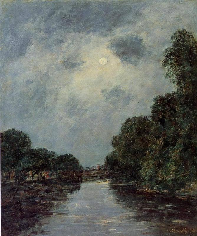 The Somme near D'Abbeville - Moonlight by Eugene Boudin — Oil Painting Reproduction