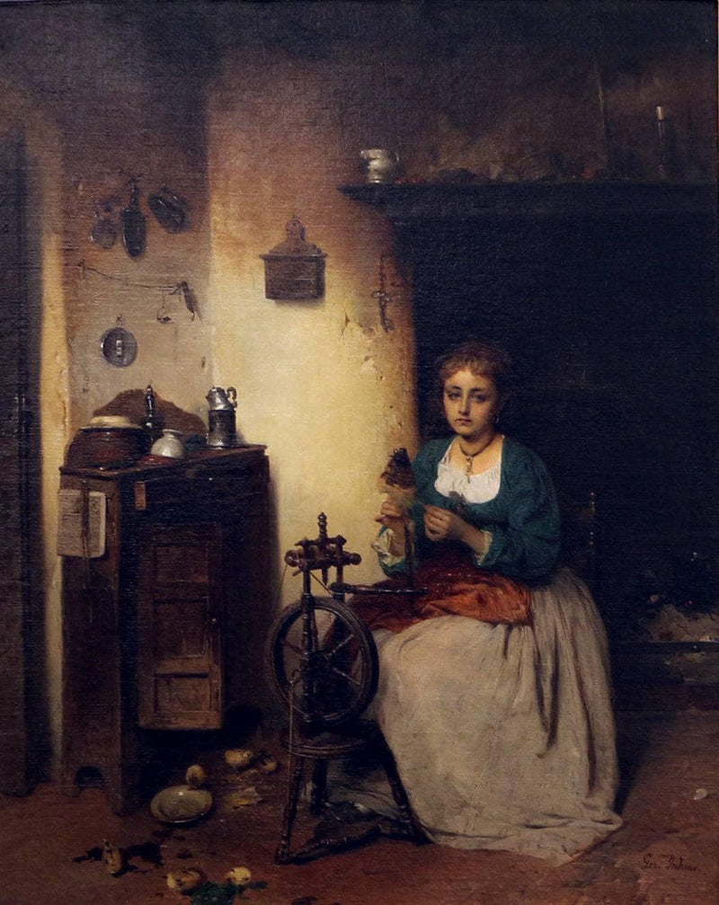 The spinner by Gerolamo Induno — Oil Painting Reproduction
