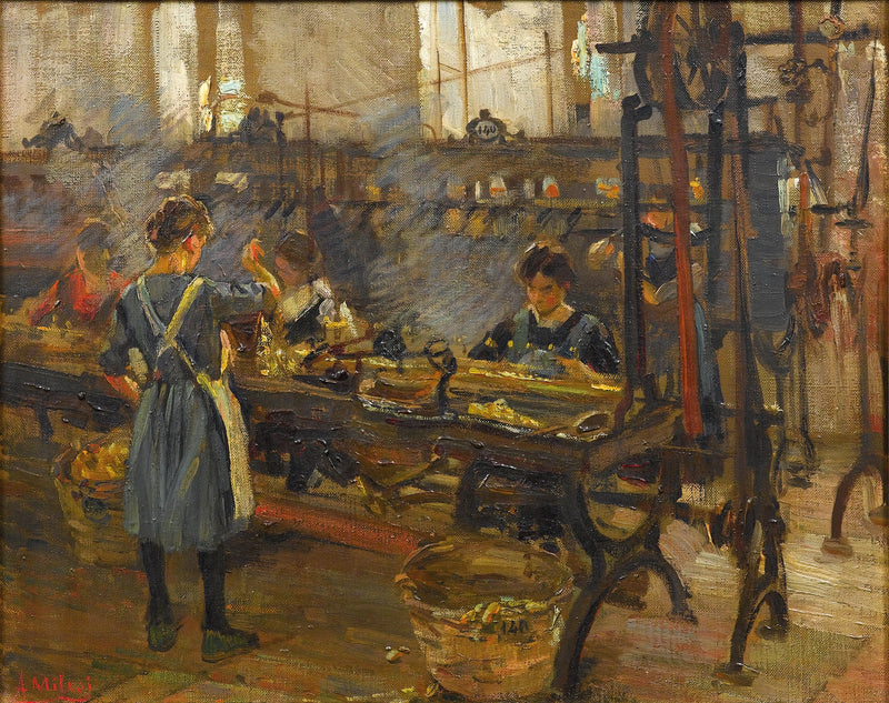 The spinning mill by Alessandro Milesi — Oil Painting Reproduction