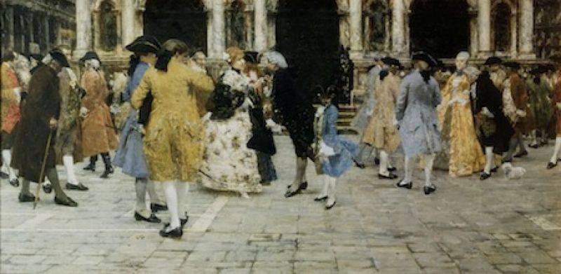 The square during the 1700s by Giacomo Favretto, Oil Painting Reproduction