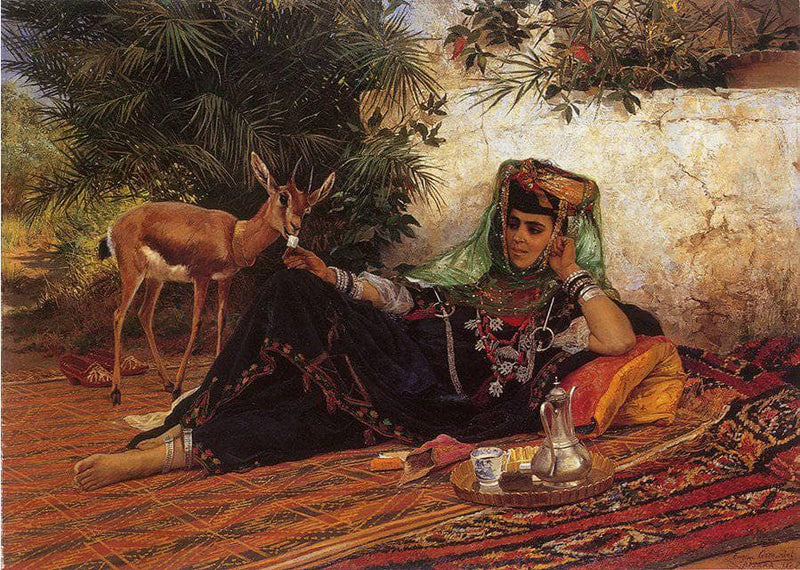 The Tame Gazelle (la Gazelle Apprivoisée) by Eugène Girardet — Oil Painting Reproduction
